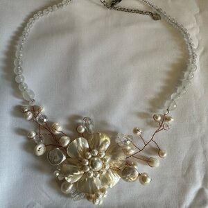 Elegant Pearl and Crystal Floral Necklace